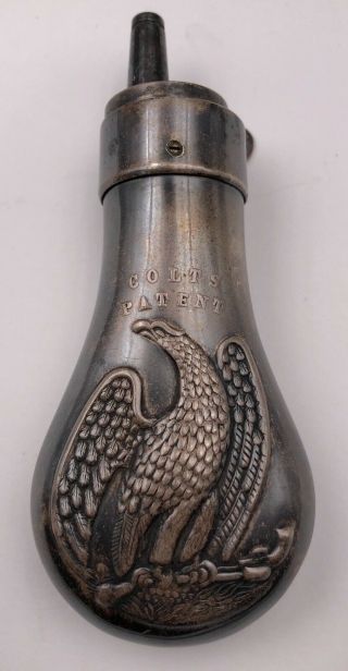 Pre Civil War Era Colt Gun Powder Flask Colt ' s Patent For Percussion Gun W/Eagle 2