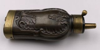 Small 1800 ' s Sporting Gun Powder Flask For Percussion Impressed Design 4 7/8 