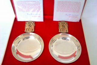 Solid Silver & Gold Gilt Boxed Bowls Hector Miller 1972