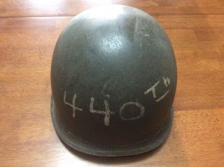 WWII Era Army M1 Helmet Front Seam Swivel Bale Staff Sergeant 440th Battalion 2