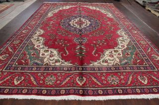 VINTAGE Geometric Persian Oriental Area Rug 10 ' x13 ' Hand - Knotted RED Wool Carpet 8