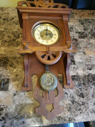 Adler Gong Clock Antique German Mohogny 1930s With Key Rare 2