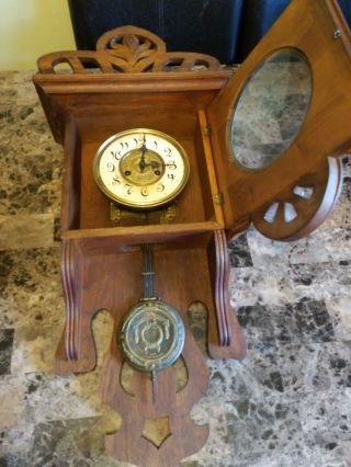 Adler Gong Clock Antique German Mohogny 1930s With Key Rare 3