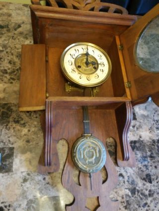 Adler Gong Clock Antique German Mohogny 1930s With Key Rare 4
