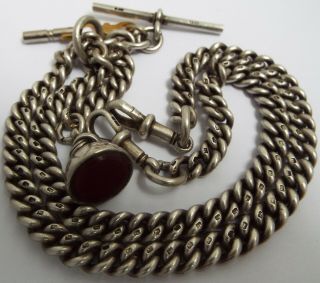 Fabulous Very Long Heavy 84g Antique 1880 Sterling Silver Double Albert Chain
