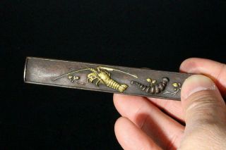 BWO14 Japanese Antique Brass & Copper kozuka Nanakoji sword tsuba knife 2