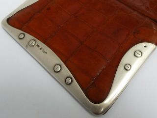 LARGE ENGLISH ANTIQUE 1902 ART NOUVEAU STERLING SILVER & CROCODILE WALLET 12