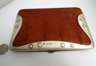 LARGE ENGLISH ANTIQUE 1902 ART NOUVEAU STERLING SILVER & CROCODILE WALLET 2