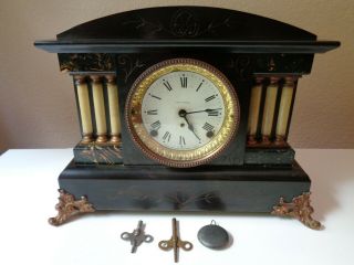 Seth Thomas Adamantine Mantel Clock With Key & Pendulum