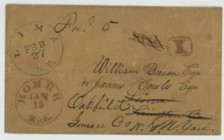 Mr Fancy Cancel Stampless Cover Red Homer Mi Paid X To Lima Ny Fwd To Oakfield