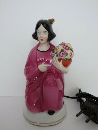 German Art Deco Lady Girl Figurine Porcelain Perfume Lamp,  Half Doll Rel.