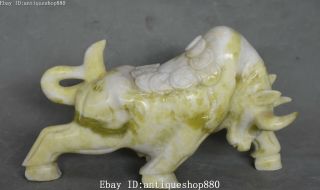 11 " China Natural Green Jade Feng Shui Cattle Bull Ox Oxen Cow Animal Statue