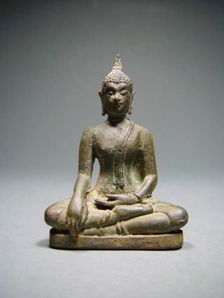 Antique Bronze Meditating Sukhothai Buddha Amulet.  Stupa Relic.  16/17th C