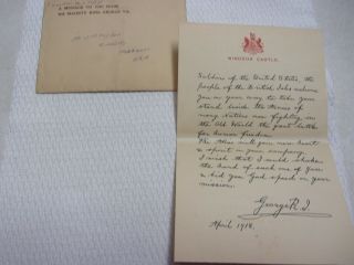 King George V Windsor Letter Ww1 To Us Troops With Son 