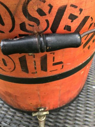 Antique Primitive KEROSENE OIL Painted Bucket Firkin IMPERVIOUS Oil Can KEENE,  NH 10