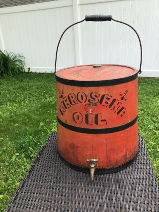 Antique Primitive Kerosene Oil Painted Bucket Firkin Impervious Oil Can Keene,  Nh