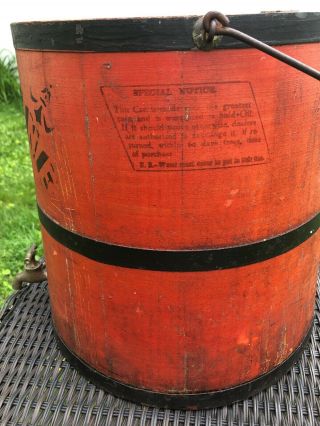 Antique Primitive KEROSENE OIL Painted Bucket Firkin IMPERVIOUS Oil Can KEENE,  NH 3
