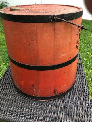 Antique Primitive KEROSENE OIL Painted Bucket Firkin IMPERVIOUS Oil Can KEENE,  NH 6
