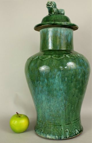 A Large Chinese Green Lidded Baluster Vase 19th/20thc