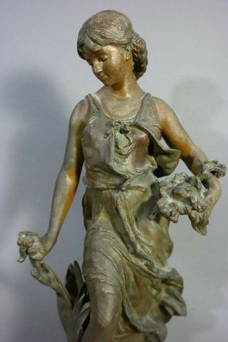 Ca.  1910 Antique ART NOUVEAU Era LADY GODDESS & FLOWER Sculpture PARLOR STATUE 2