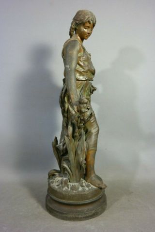 Ca.  1910 Antique ART NOUVEAU Era LADY GODDESS & FLOWER Sculpture PARLOR STATUE 4