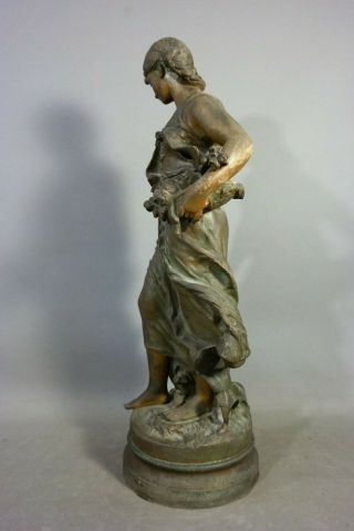 Ca.  1910 Antique ART NOUVEAU Era LADY GODDESS & FLOWER Sculpture PARLOR STATUE 6