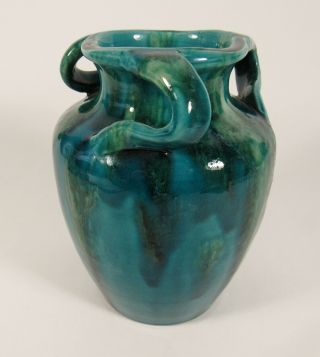 Vintage Awaji Ware Japanese Three - Handled Art Pottery Vase