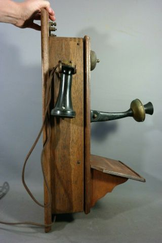 Antique COUNTRY STORE Wood DEAN ELECTRIC CO Old OAK Case CRANK & BELL Wall PHONE 12