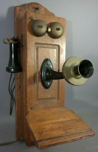 Antique Country Store Wood Dean Electric Co Old Oak Case Crank & Bell Wall Phone