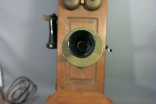 Antique COUNTRY STORE Wood DEAN ELECTRIC CO Old OAK Case CRANK & BELL Wall PHONE 4