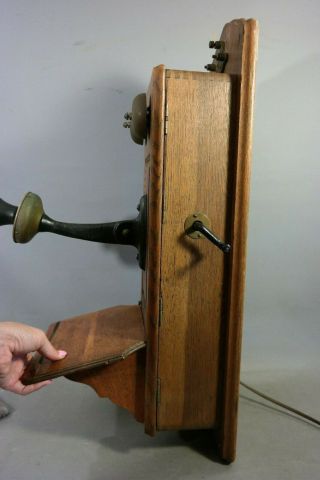 Antique COUNTRY STORE Wood DEAN ELECTRIC CO Old OAK Case CRANK & BELL Wall PHONE 9