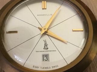 Vintage 1950’s SWISS 8 Day Calendar AMARYLLIS Desk Clock 7 Jewels “EXCELLENT” 2