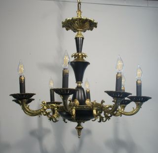Antique Vintage Chandelier French Empire 8 Light Fixture Lamp Bronze Dore