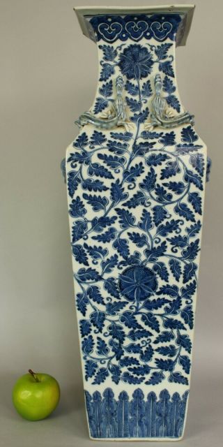 2 - A Large 60cm Chinese Blue & White Scrolling Lotus Square Vase 19thc Qing