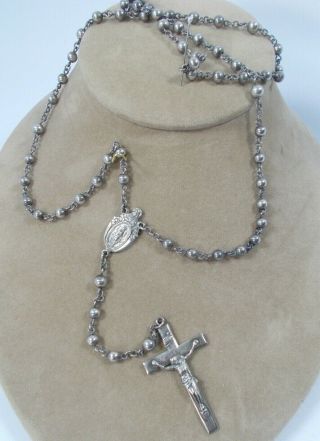 Antique Wwi Sterling Silver Creed Rosary Beads Catholic,  24grams.  18 "