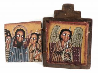 Ethiopian Coptic Icon Two Panels Painted Wood