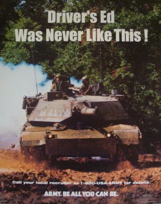 1995 U.  S.  Army Recruitment Poster For Armored,  Abrams M1a1 Battle Tank