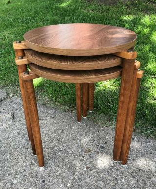 MID CENTURY MODERN ALVAR AALTO STYLE STACKING NESTING SIDE END TABLE SET ATOMIC 4