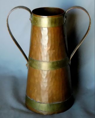 Antique Arts Crafts Mission Hector Aguilar brass copper tankard mug hammered 3