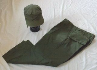 Vtg 1950 Drab Olive Green Field Cap Hat & Sz Med Men 