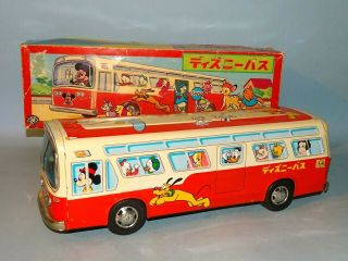 Disney Bus Tin Friction Toy Box Masudaya Japan