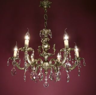 SMALL CRYSTAL SILVER NICKEL CHANDELIER GLASS CEILING LAMP 6 LIGHT LUSTRE 3