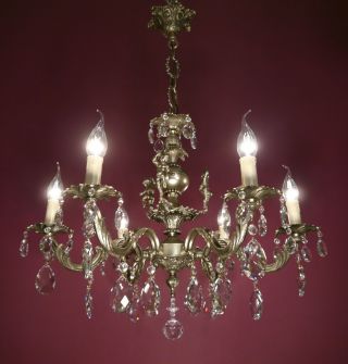 SMALL CRYSTAL SILVER NICKEL CHANDELIER GLASS CEILING LAMP 6 LIGHT LUSTRE 4