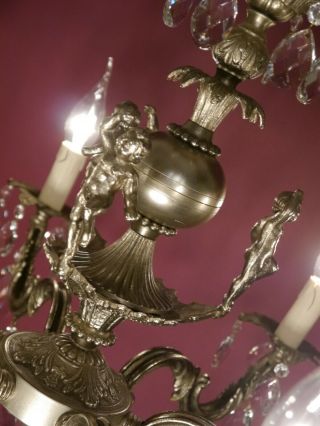 SMALL CRYSTAL SILVER NICKEL CHANDELIER GLASS CEILING LAMP 6 LIGHT LUSTRE 7