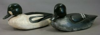 Pair (2) Vintage England Old Goldeneye Drake & Hen Wood Carved Duck Decoy