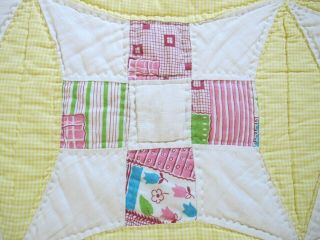 Vintage Feed Sack Hand Pieced & Quilted CURVED NINE PATCH Quilt; 77 