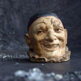 Hand Sculpted Pottery Clown Tobacco Jar