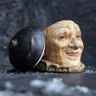Hand sculpted pottery clown tobacco jar 2
