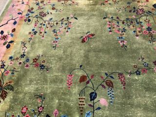 Auth: Antique Art Deco Chinese Rug 1930 ' s Green Wool Beauty 9x12 NR 8