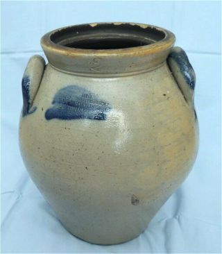 2 Gallon Antique Salt Glaze J.  A.  Sutherland Cobalt Stoneware Crock - Mistake/error